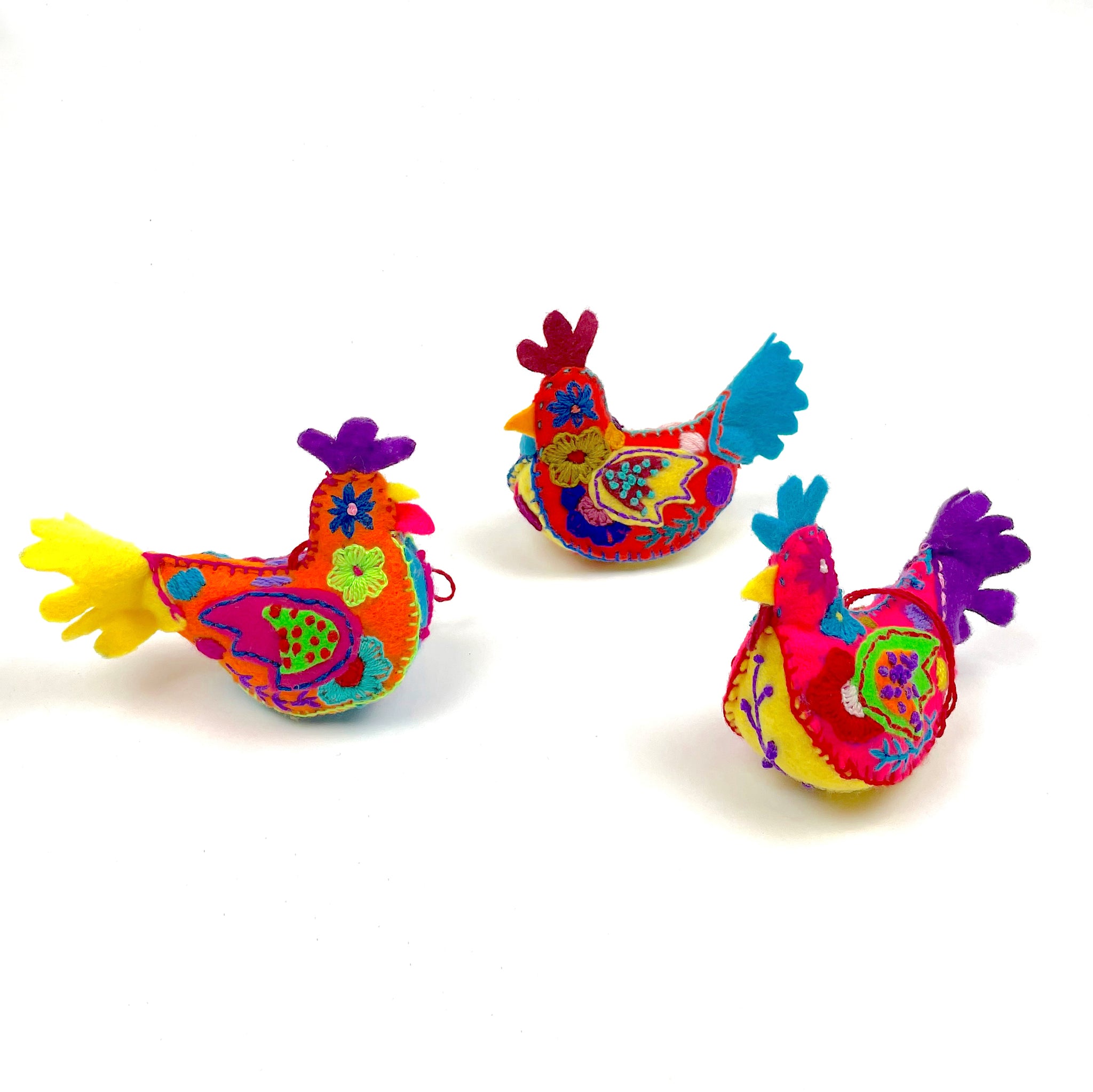 Embroidered Hen Ornaments