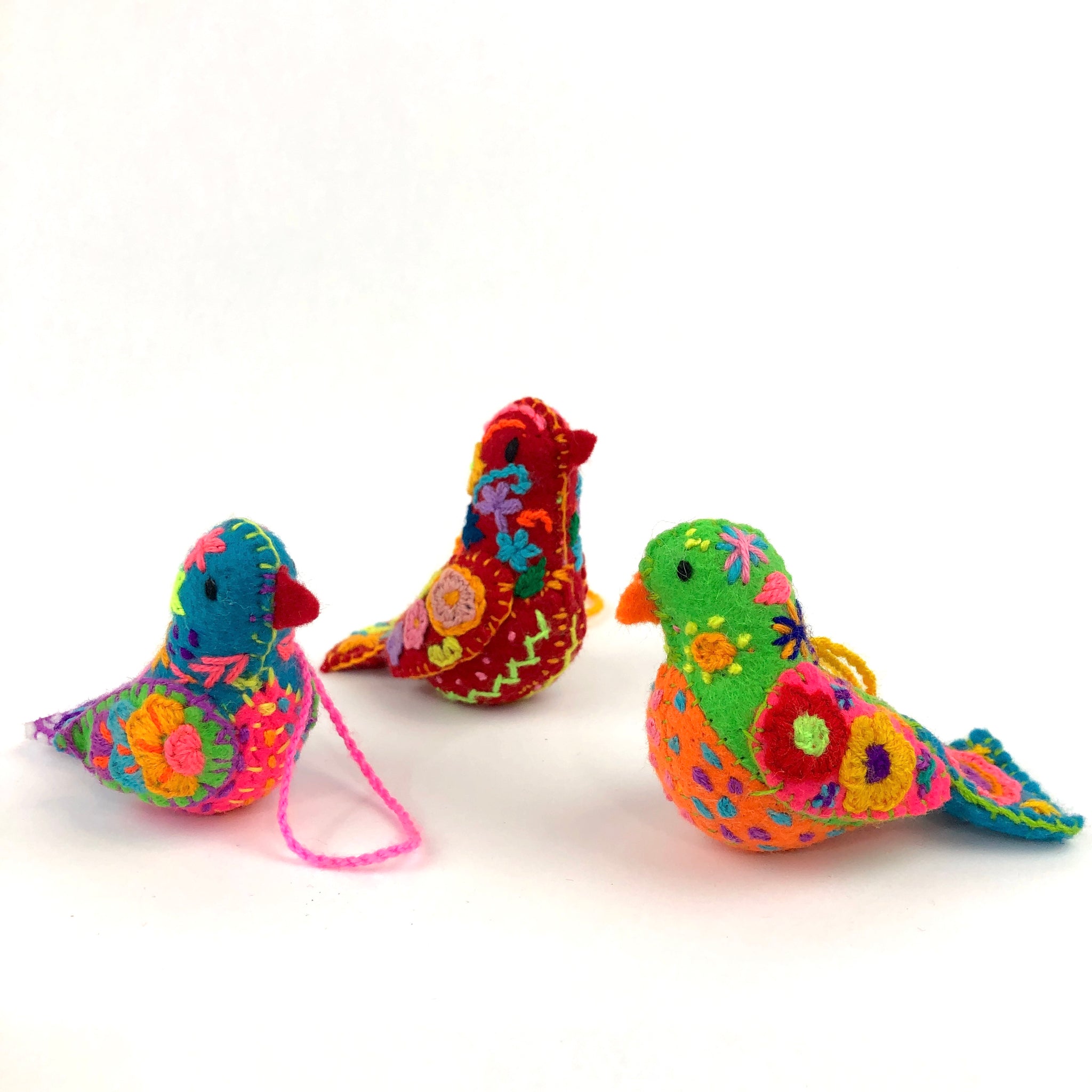 embroidered ornament, embroidered bird ornaments, fair trade embroidered ornament