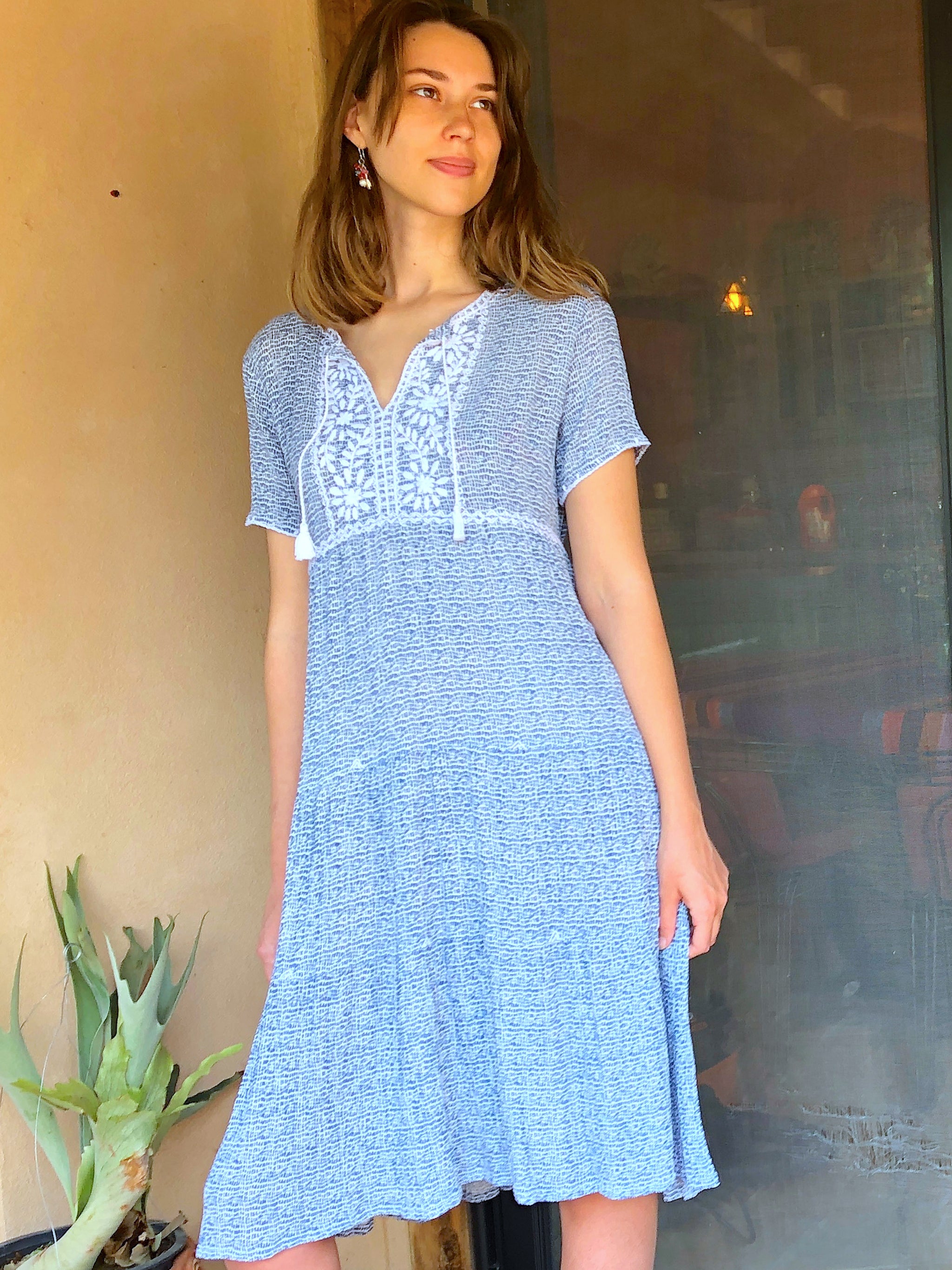Valeria Blue Tiered Midi Dress