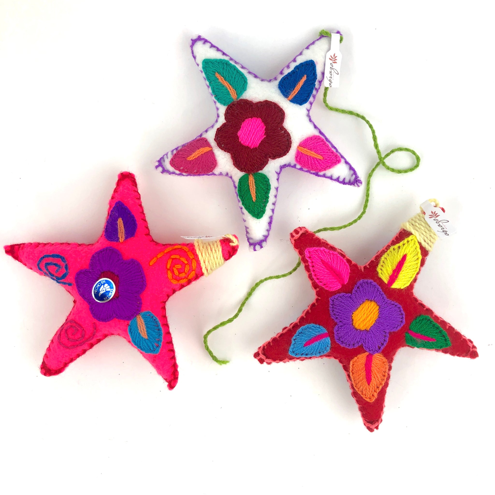 Embroidered stars, Christmas decorations, Mexican holiday stars