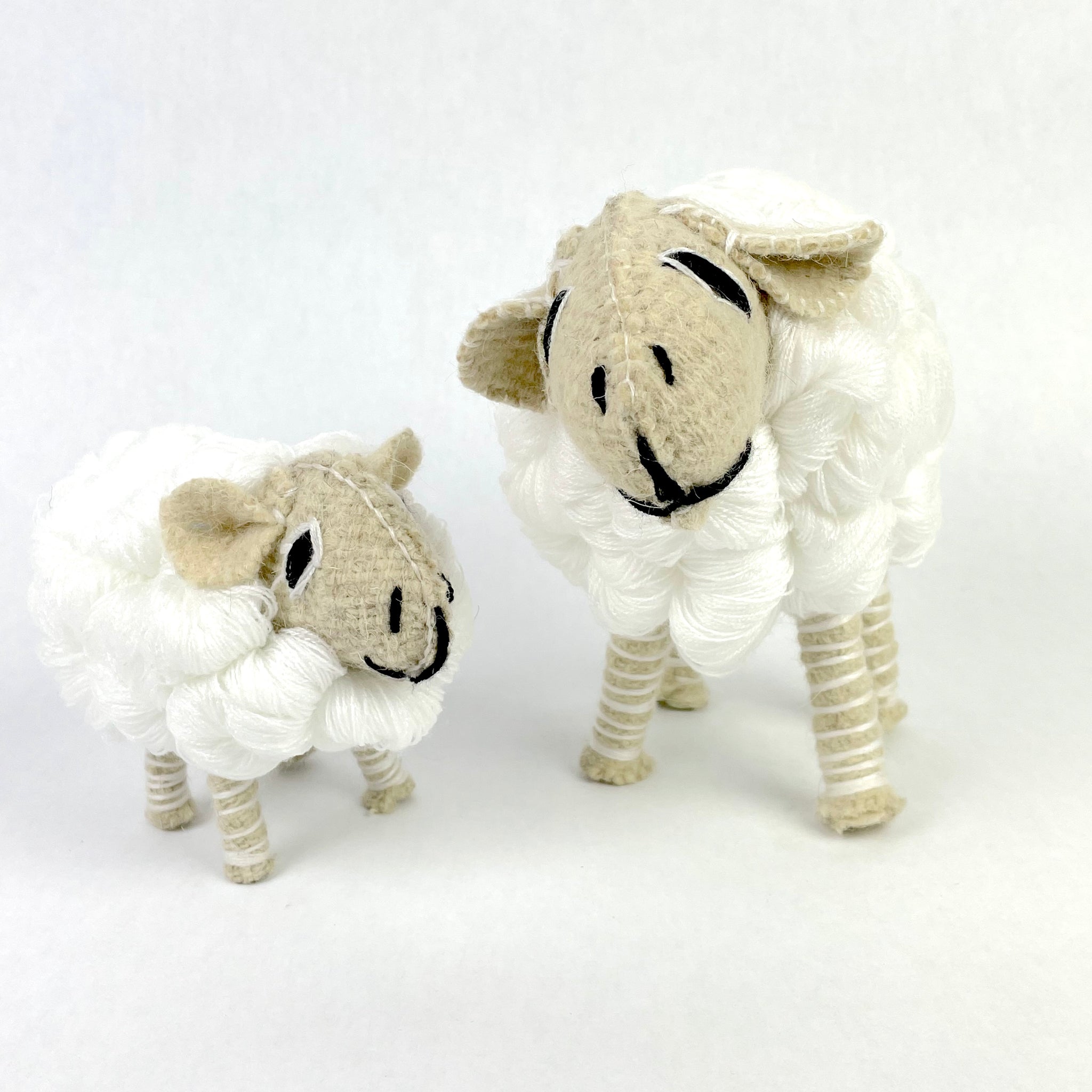 folk art sheep, fair trade sheep, white sheep, mama and baby sheep